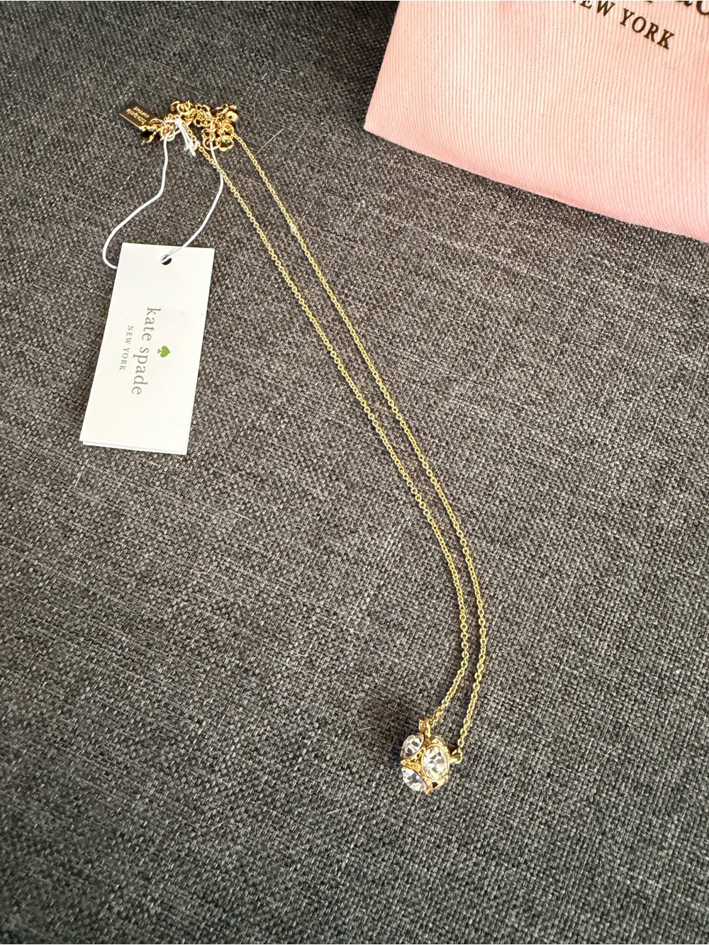 NWT Kate Spade Gold-tone Crystal Clover Pendant Necklace